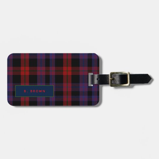 Gepersonaliseerd BRUIN Tartan Mannen Bagagelabel (Voorkant horizontaal)
