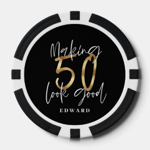Gepersonaliseerd cadeau voor 50e verjaardag zwart  poker chips