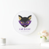 Gepersonaliseerd Cat Lover Cute Black Paars Gold Grote Klok (Huis)