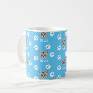 Gepersonaliseerd Cat Pet Foto & Naam Blauw Koffiemok