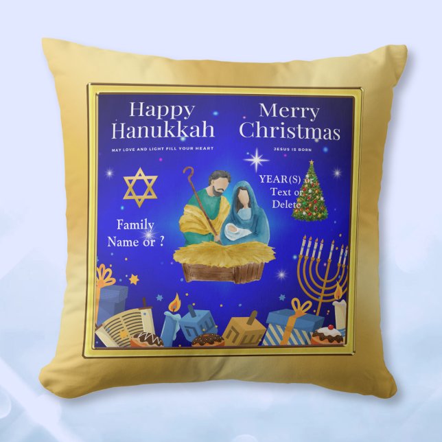 Gepersonaliseerd, Chanoeka kerstdecor, kussen (Hanukkah Christmas Decor. Christmas and Hanukkah Pillow. Happy Hanukkah and Merry Christmas. )