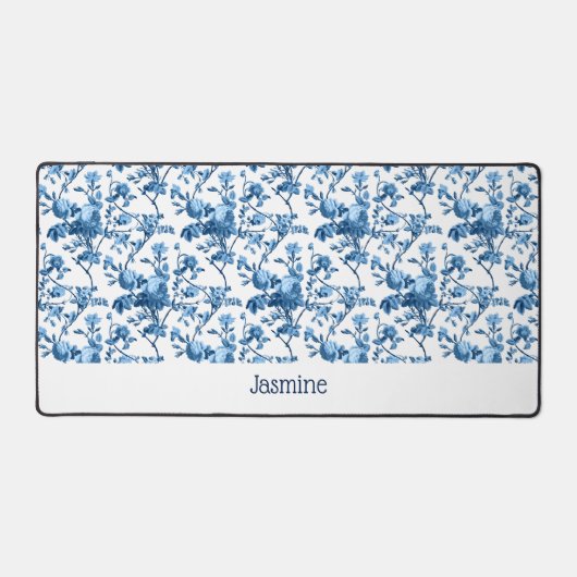 Gepersonaliseerd chique blauw Roos bloemig Bureaumat (Voorkant)