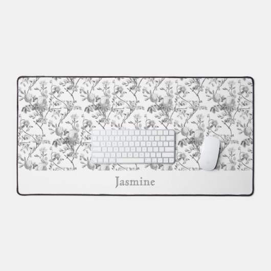 Gepersonaliseerd chique grijs Roos bloemig Bureaumat (Keyboard & Muis)