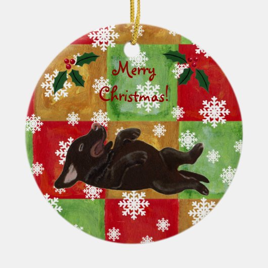 Gepersonaliseerd chocolade labrador Kerstmis Keramisch Ornament (Voorkant)