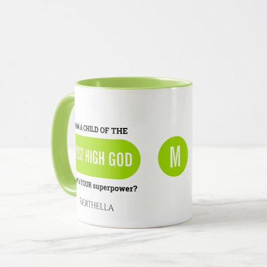 Gepersonaliseerd Christelijk Superpower Green Mono Mok (Voorkant links)