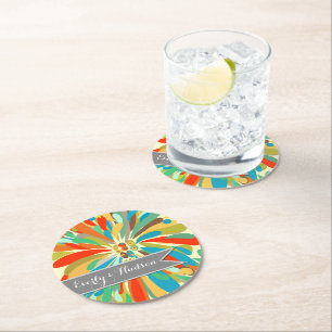 Gepersonaliseerd Chrysanthemum Bold Colorful Flora Ronde Kartonnen Onderzetter