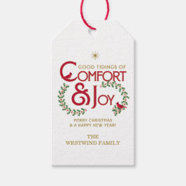 Gepersonaliseerd comfort en kerstvreugde cadeaulabel