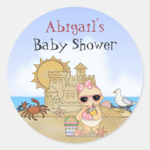 Gepersonaliseerd Cool Beach Baby Meisje Baby showe Ronde Sticker