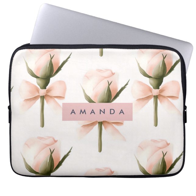 Gepersonaliseerd Coquette Patroon Blush Roos & Str Laptop Sleeve (Voorkant)