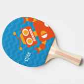 Gepersonaliseerd Crazy Fun Oranje Robot Blue Chevr Tafeltennisbatje (Zijkant)