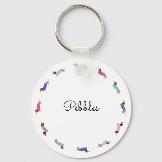Gepersonaliseerd Dachshund Button Sleutelhanger (Voorkant)
