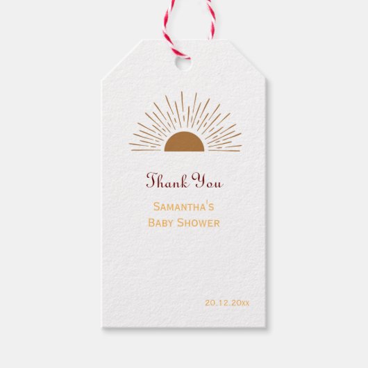 Gepersonaliseerd Dank u Baby shower retro zon Favo Cadeaulabel (Voorkant)