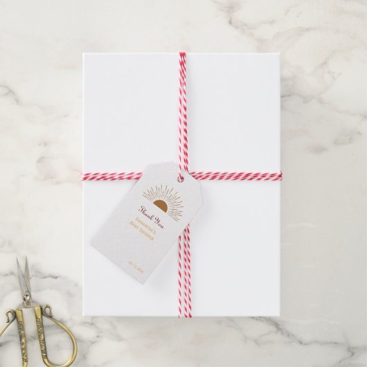 Gepersonaliseerd Dank u Baby shower retro zon Favo Cadeaulabel (Met Touw)
