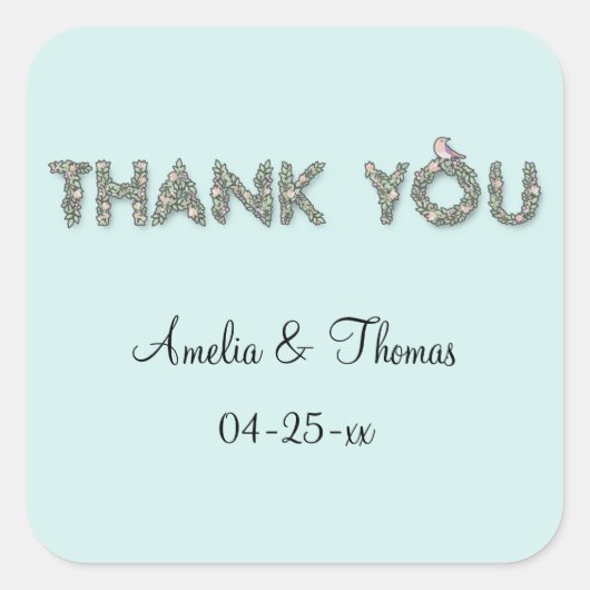 Gepersonaliseerd dank u bloementekst vierkante sticker (Voorkant)