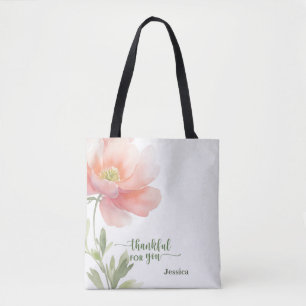 Gepersonaliseerd Dankbaar voor Jou Aquarel Bloem Draagtas