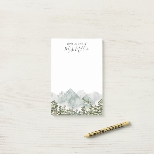 Gepersonaliseerd dennenbos en bergen post-it® notes (Op bureau)