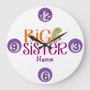 Gepersonaliseerd Dinosaur Big Sister Wall Clock Grote Klok