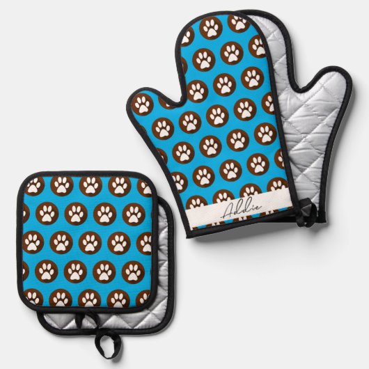 Gepersonaliseerd Dog Mitt - Zet uw Schattigee hond Ovenwant & Pannenlap Set (Voorkant / Achterkant)