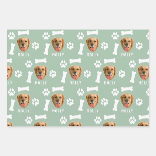 Gepersonaliseerd Dog Pet Foto & Naam Sage Groen Inpakpapier Vel (Voorkant 3)
