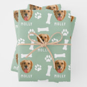 Gepersonaliseerd Dog Pet Foto & Naam Sage Groen Inpakpapier Vel (In situ)