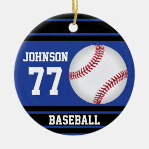 Gepersonaliseerd Donkerblauw en Zwart Honkbal Keramisch Ornament