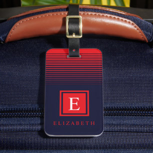 Gepersonaliseerd donkermarineblauw rood kleurenblo bagagelabel