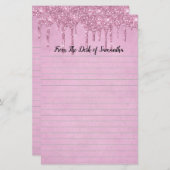 Gepersonaliseerd druppelend glitters roze geliniee briefpapier (Voorkant / Achterkant)