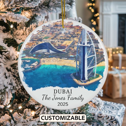 Gepersonaliseerd Dubai Ornament, Reisgeschenk Keramisch Ornament