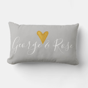 Gepersonaliseerd duif grijs faux gouden hart kussen