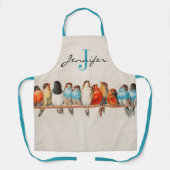 Gepersonaliseerd Dusty Blue Birds  Monogram Naam Schort (Voorkant)