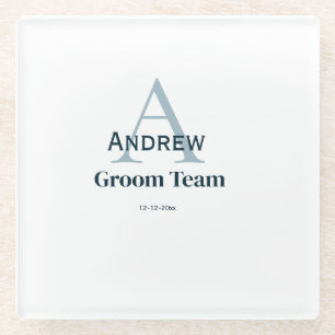 gepersonaliseerd eenvoudig monogram bruidegom team glazen onderzetter