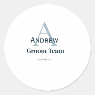 gepersonaliseerd eenvoudig monogram bruidegom team ronde sticker