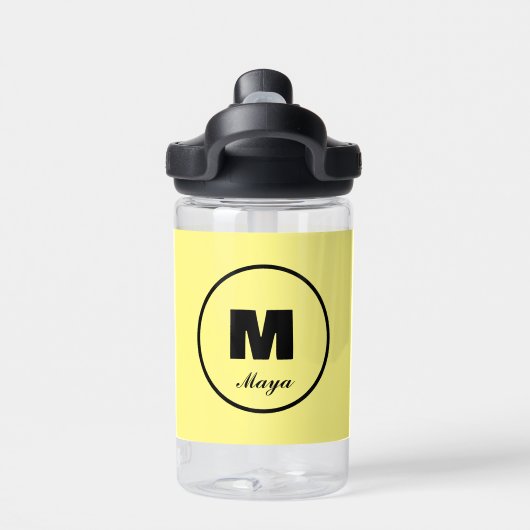 Gepersonaliseerd eenvoudig monogram geel script ki waterfles (Achterkant)