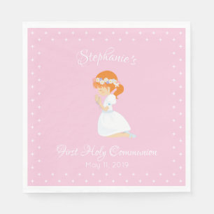 Gepersonaliseerd Eerste Communie Red Hair Girl Servet