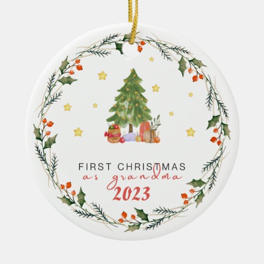 Gepersonaliseerd eerste jaar als oma kerst keramisch ornament (Voorkant)