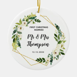 Gepersonaliseerd Eerste Kersthuwelijk zoals Mr & M Keramisch Ornament