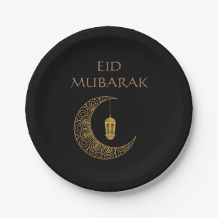 Gepersonaliseerd Eid Mubarak Golden Decorated Cres Papieren Bordje