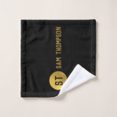 Gepersonaliseerd Elegant Black & Gold Modern Monog Bad Handdoek (Wasdoekje)