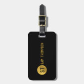 Gepersonaliseerd Elegant Black & Gold Modern Monog Bagagelabel (Voorkant verticaal)