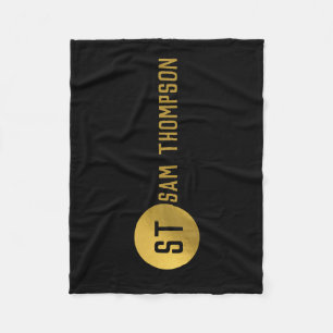 Gepersonaliseerd Elegant Black & Gold Modern Monog Fleece Deken