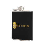 Gepersonaliseerd Elegant Black & Gold Modern Monog Heupfles (Links)