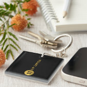 Gepersonaliseerd Elegant Black & Gold Modern Monog Sleutelhanger (Voorkant Rechts)