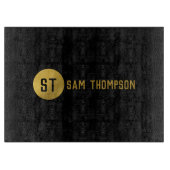 Gepersonaliseerd Elegant Black & Gold Modern Monog Snijplank (Voorkant)