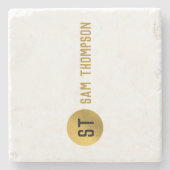 Gepersonaliseerd Elegant Black & Gold Modern Monog Stenen Onderzetter (Voorkant)