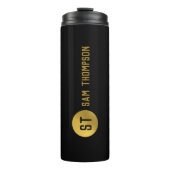 Gepersonaliseerd Elegant Black & Gold Modern Monog Thermosbeker (Voorkant)