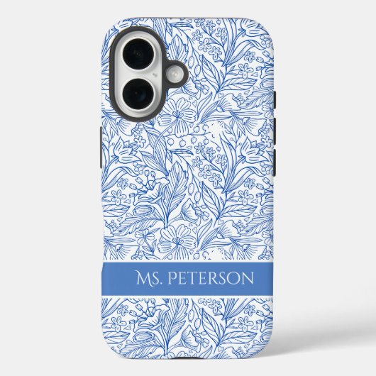 Gepersonaliseerd Elegant Blauw Botanisch Ontwerp Case-Mate iPhone Case (Achterkant)