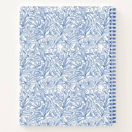 Gepersonaliseerd Elegant Blauw Botanisch Ontwerp Notitieboek (Achterkant)