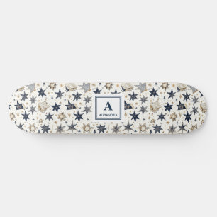 Gepersonaliseerd Elegant Blauw & Gouden Sterren Pa Skateboard