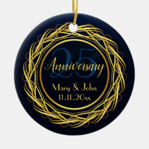 Gepersonaliseerd Elegant blauw Jubileum Keramisch Ornament