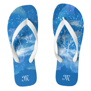 Gepersonaliseerd Elegant Blauw & Wit Monogram Unis Teenslippers